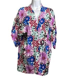 Calma São Paulo Women's Colorful Floral Blouse Size M Fairy Cottagecore Boho‎